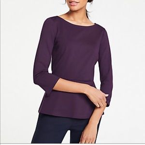 Ponte 3/4 Sleeve Peplum Top In Winter Violet
